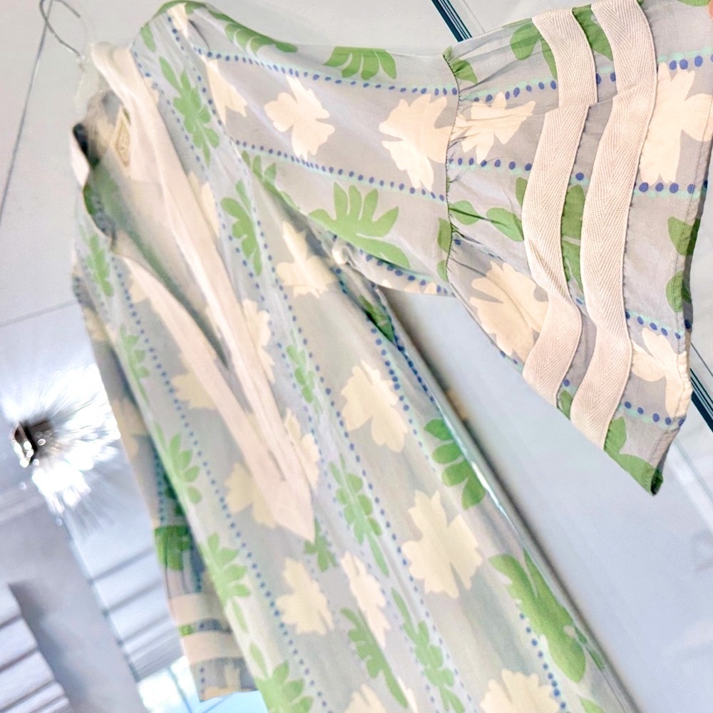 Light Blue Floral Tunic Dress with Green & White Print NWOT